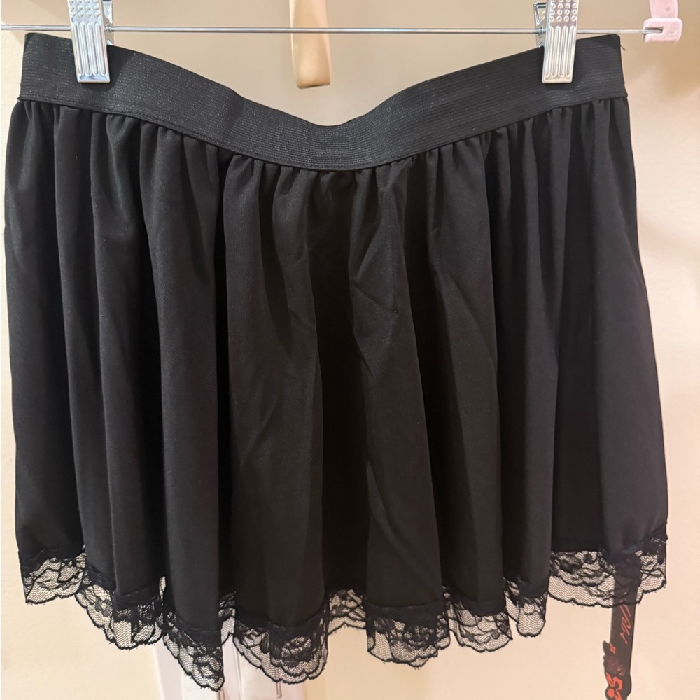 Elegant Black Lace Trim Mini Skirt New M